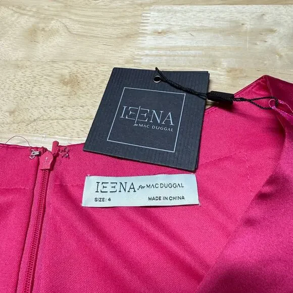 Mac Duggal NWT Pink Satin Ruched V-Neck Faux Wrap Midi Dress Size 4 Sleeveless - Picture 5 of 10